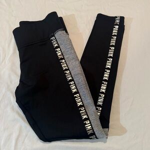 Victoria's Secret Black and Gray Leggings with Pink Logo